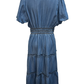 Bubble Sleeve Washed Denim Maxi Dress