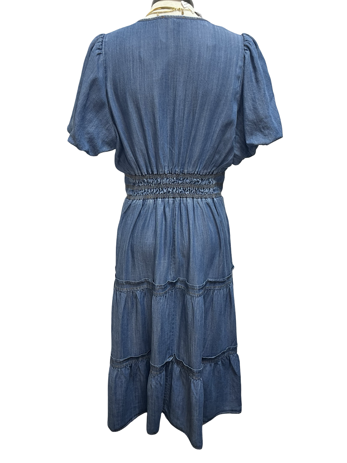 Bubble Sleeve Washed Denim Maxi Dress