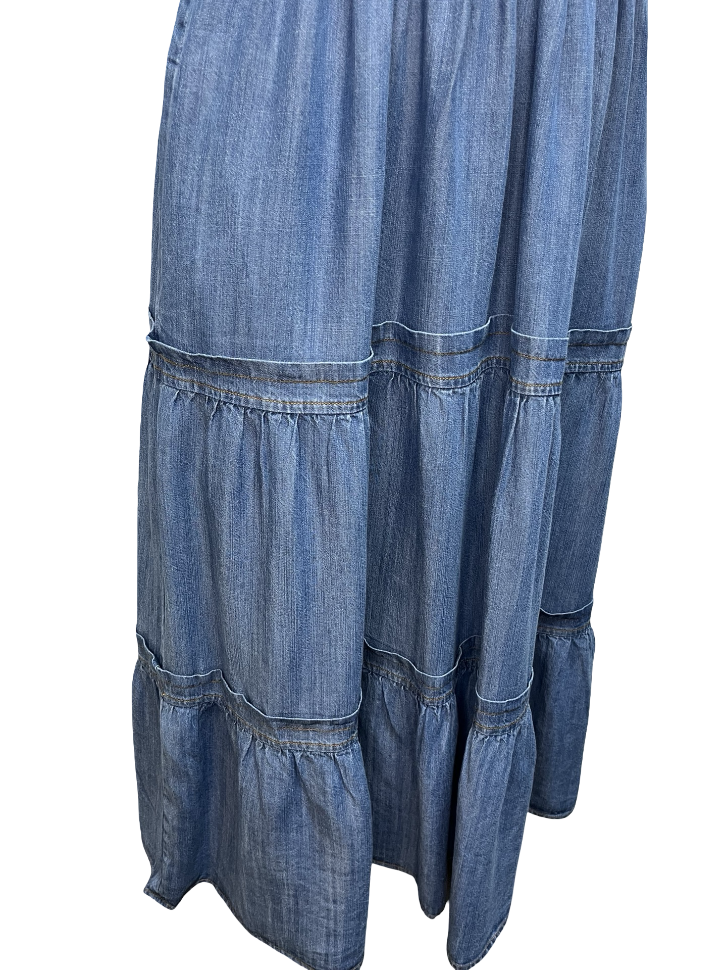 Bubble Sleeve Washed Denim Maxi Dress
