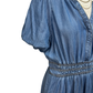 Bubble Sleeve Washed Denim Maxi Dress