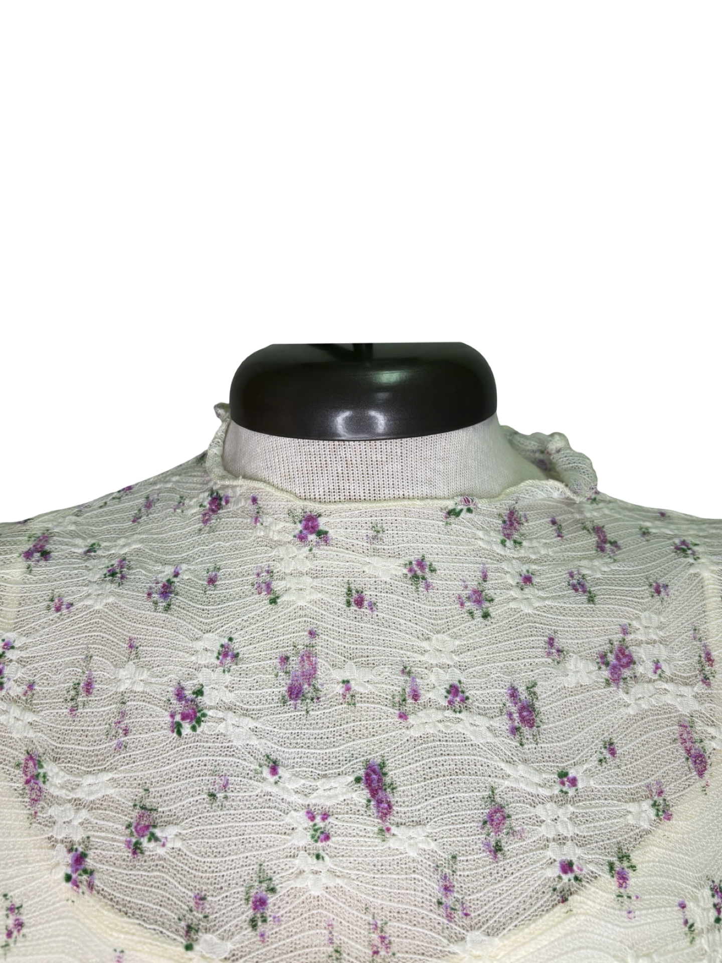 Ditsy Floral Printed Lace Top Ivory