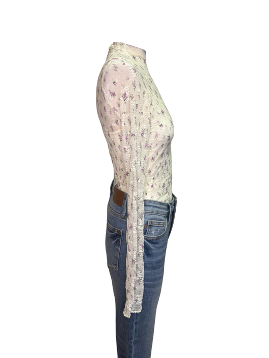 Ditsy Floral Printed Lace Top Ivory