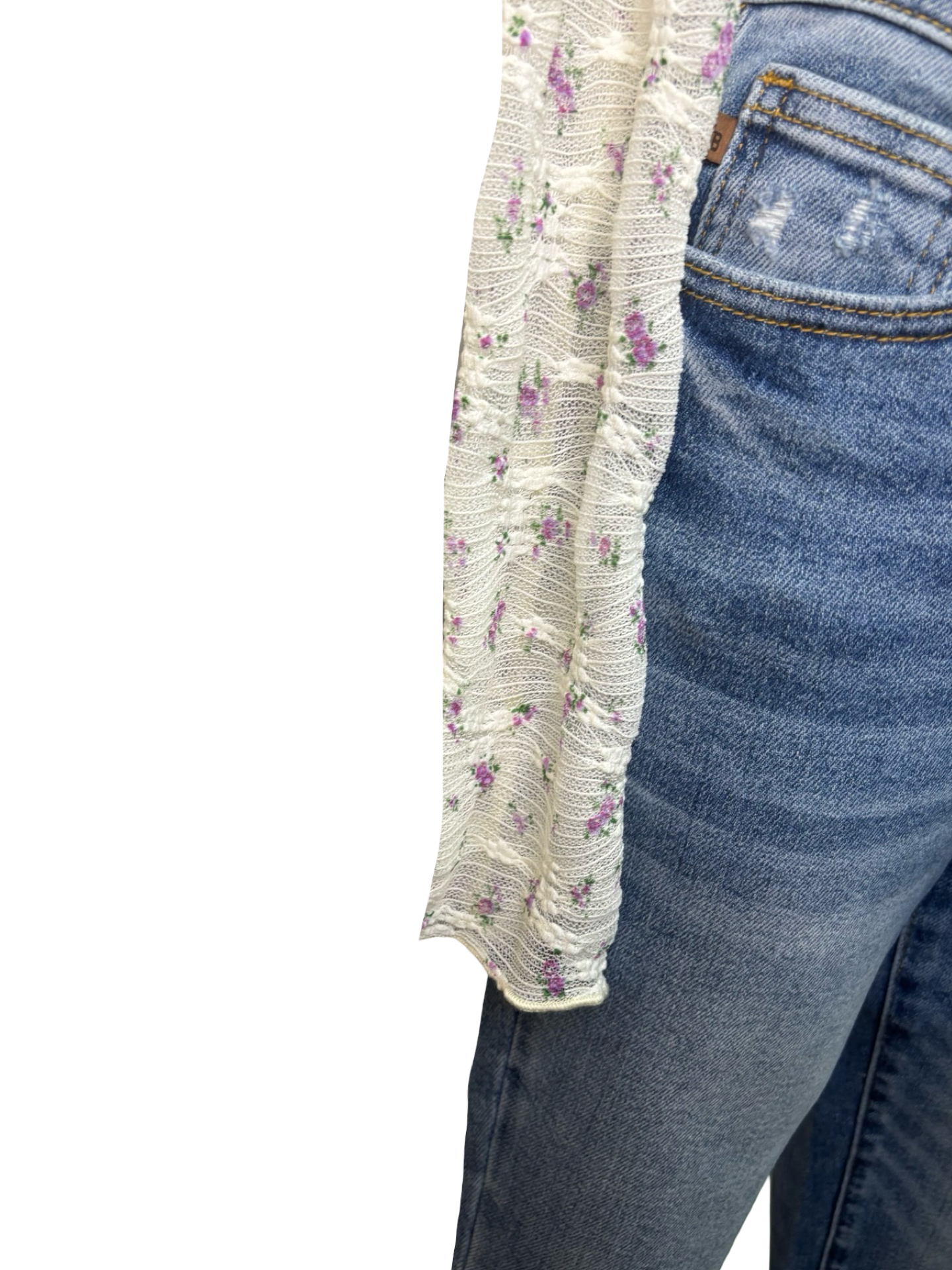 Ditsy Floral Printed Lace Top Ivory