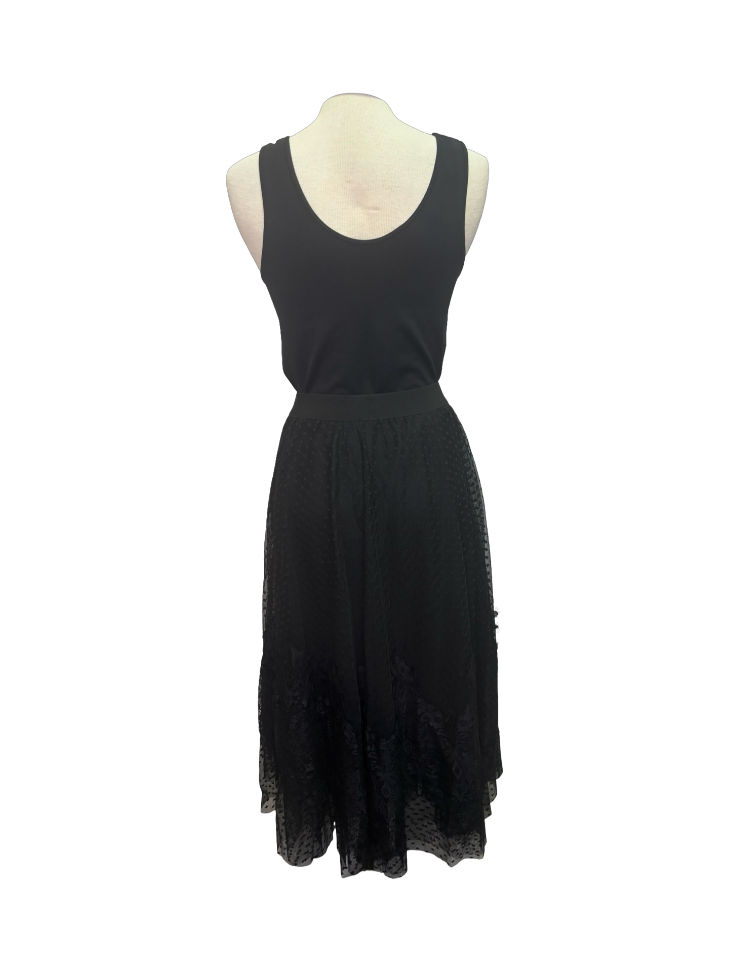 Dot Mesh Wide Lace Skirt Black
