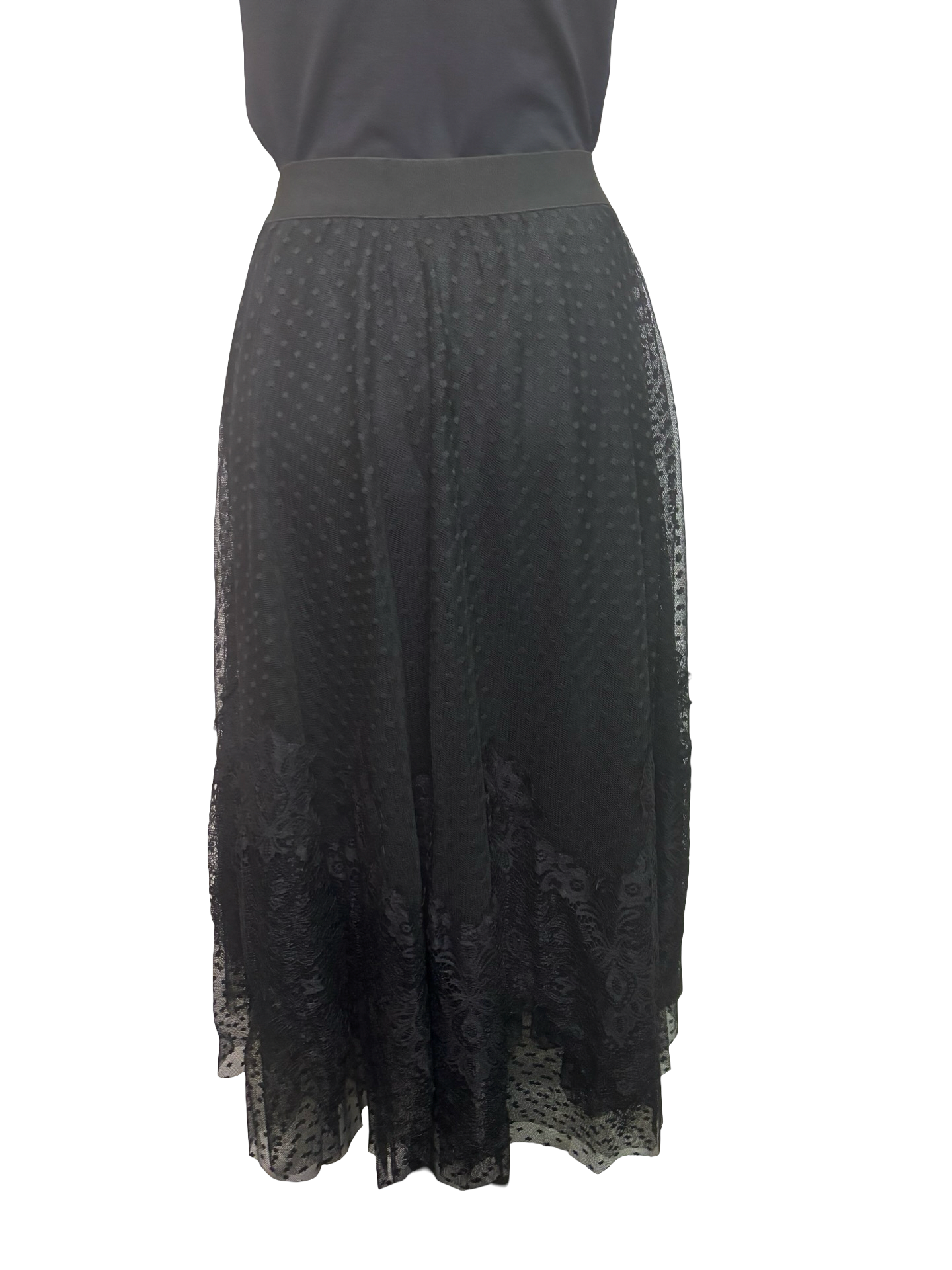 Dot Mesh Wide Lace Skirt Black