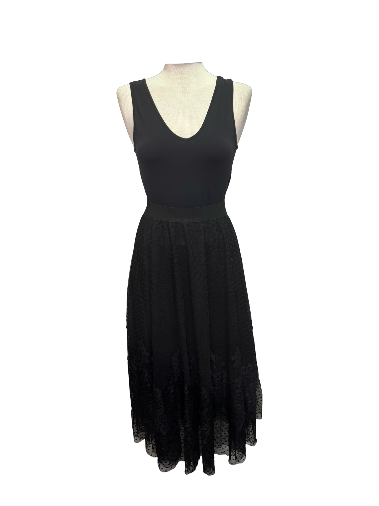 Dot Mesh Wide Lace Skirt Black