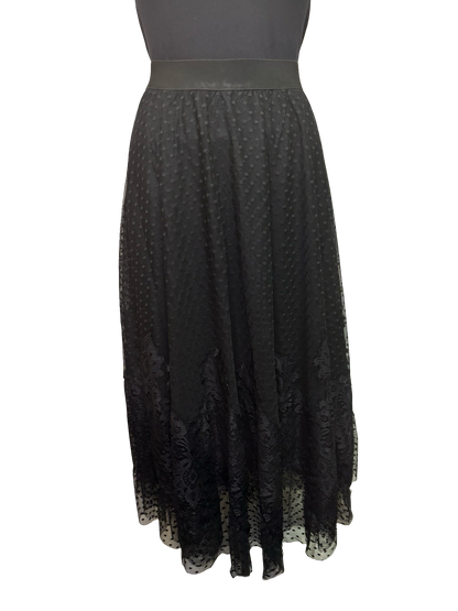 Dot Mesh Wide Lace Skirt Black