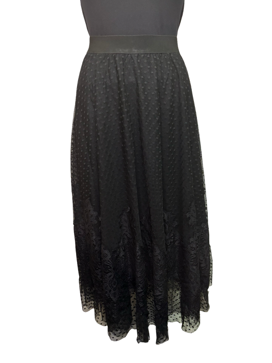 Dot Mesh Wide Lace Skirt Black