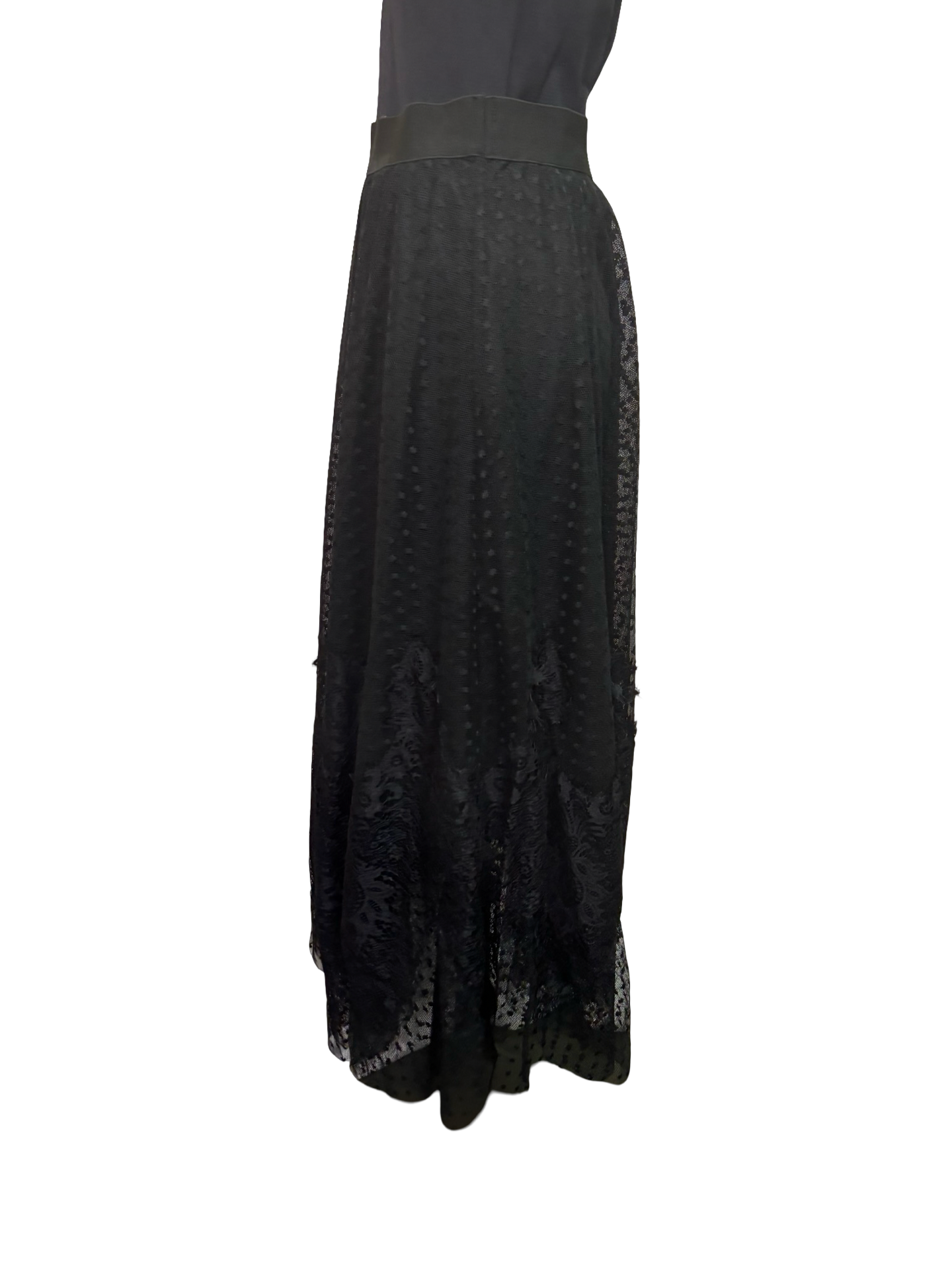 Dot Mesh Wide Lace Skirt Black
