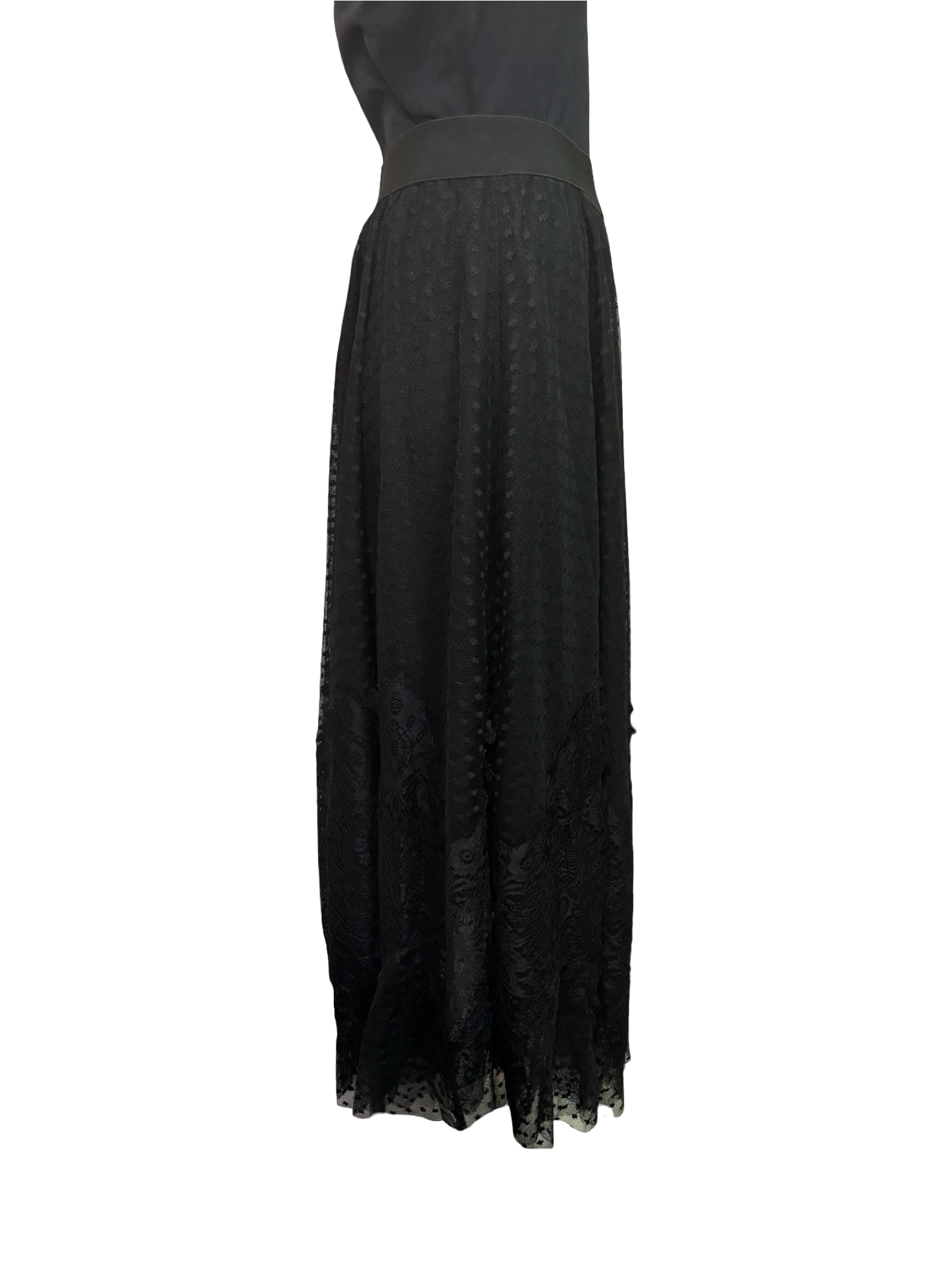 Dot Mesh Wide Lace Skirt Black