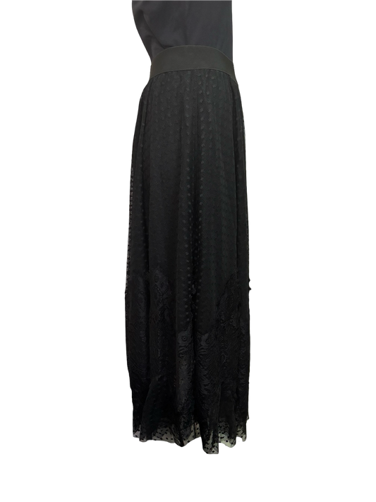 Dot Mesh Wide Lace Skirt Black