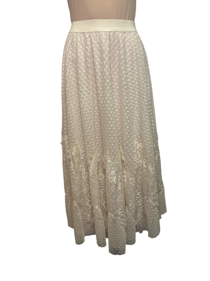 Dot Mesh Wide Lace Skirt Ivory