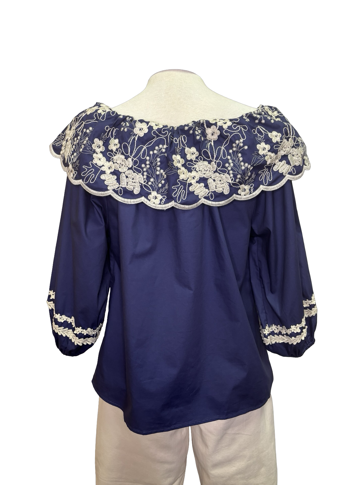Embroidered Cotton Poplin Blouse Blueberry