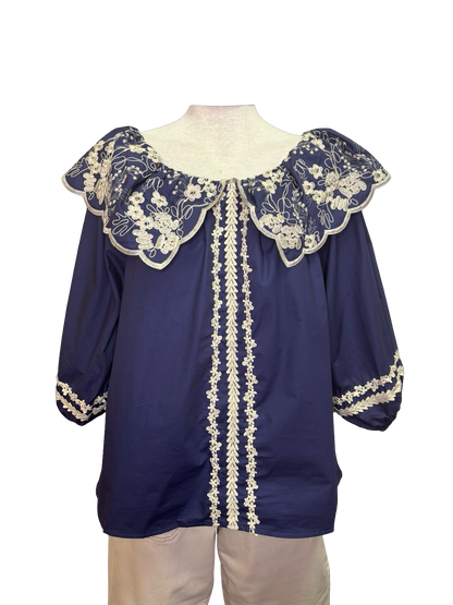 Embroidered Cotton Poplin Blouse Blueberry