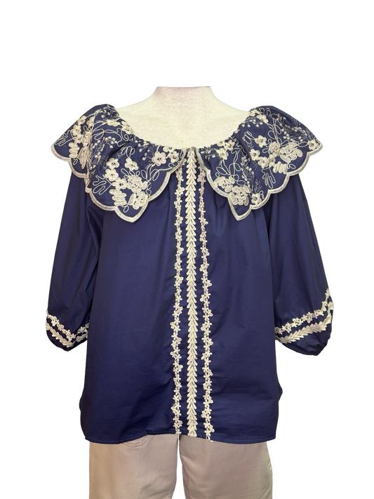 Embroidered Cotton Poplin Blouse Blueberry