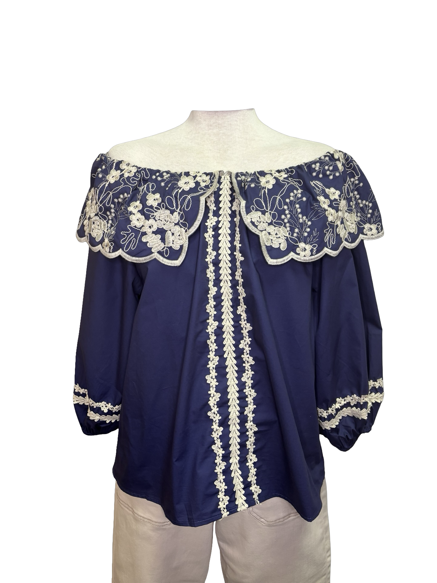Embroidered Cotton Poplin Blouse Blueberry