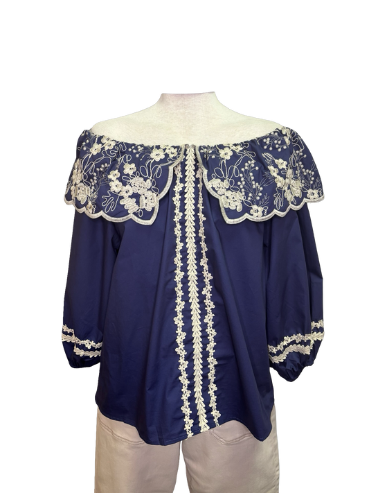 Embroidered Cotton Poplin Blouse Blueberry