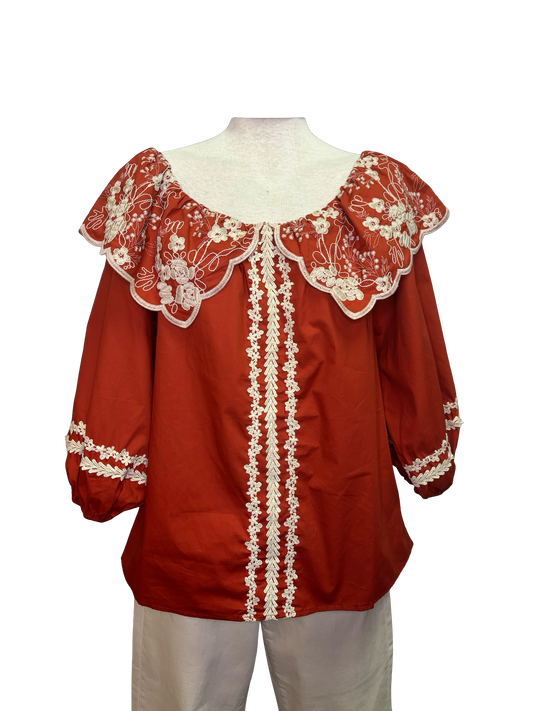Embroidered Cotton Poplin Blouse Rust
