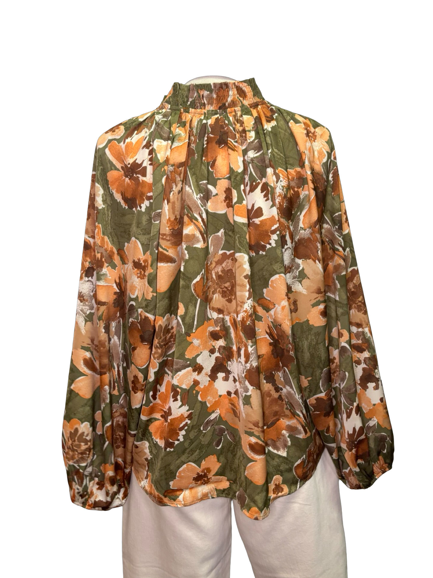Mirabelle Satin Blouse Olive Print