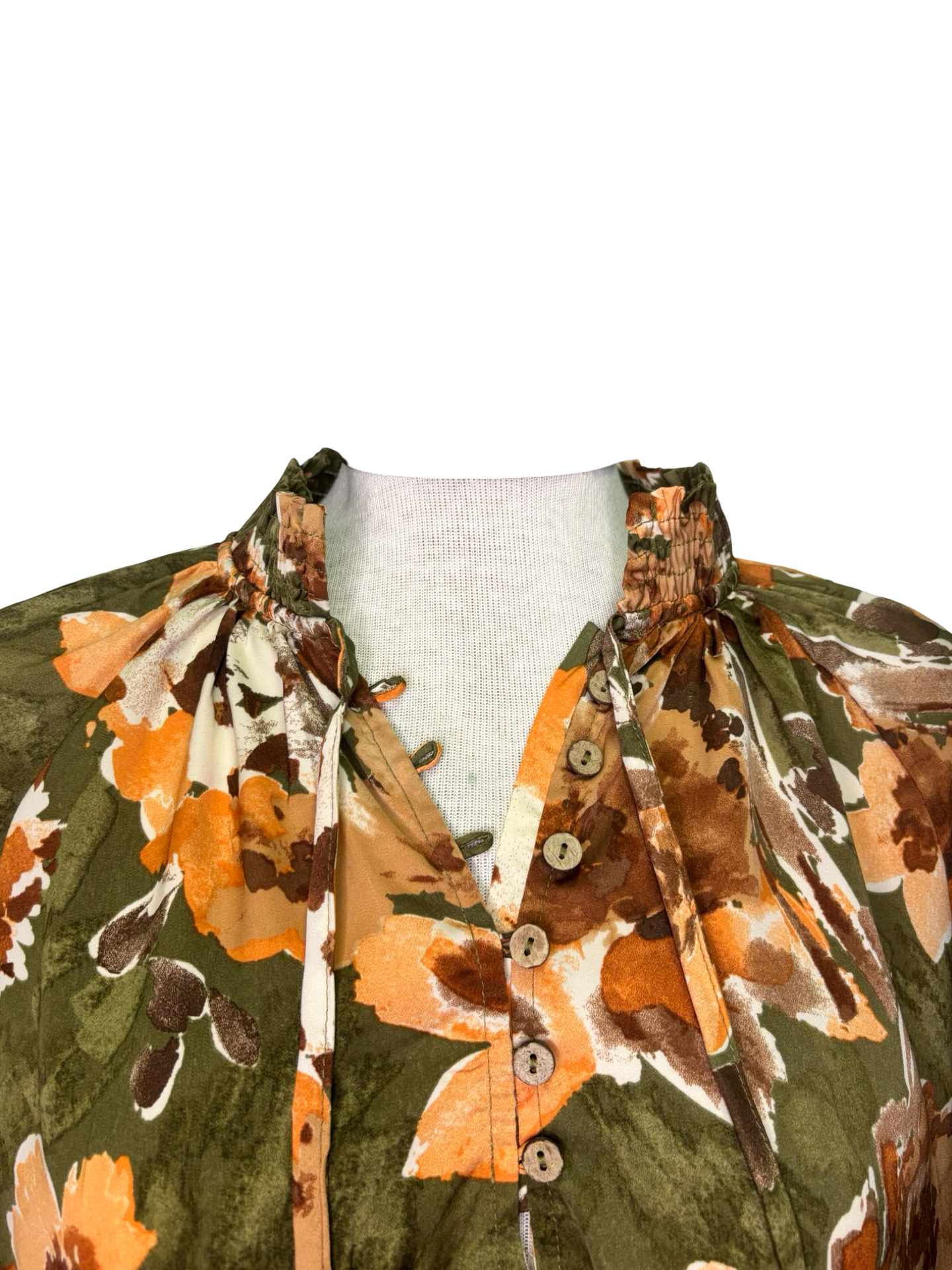 Mirabelle Satin Blouse Olive Print