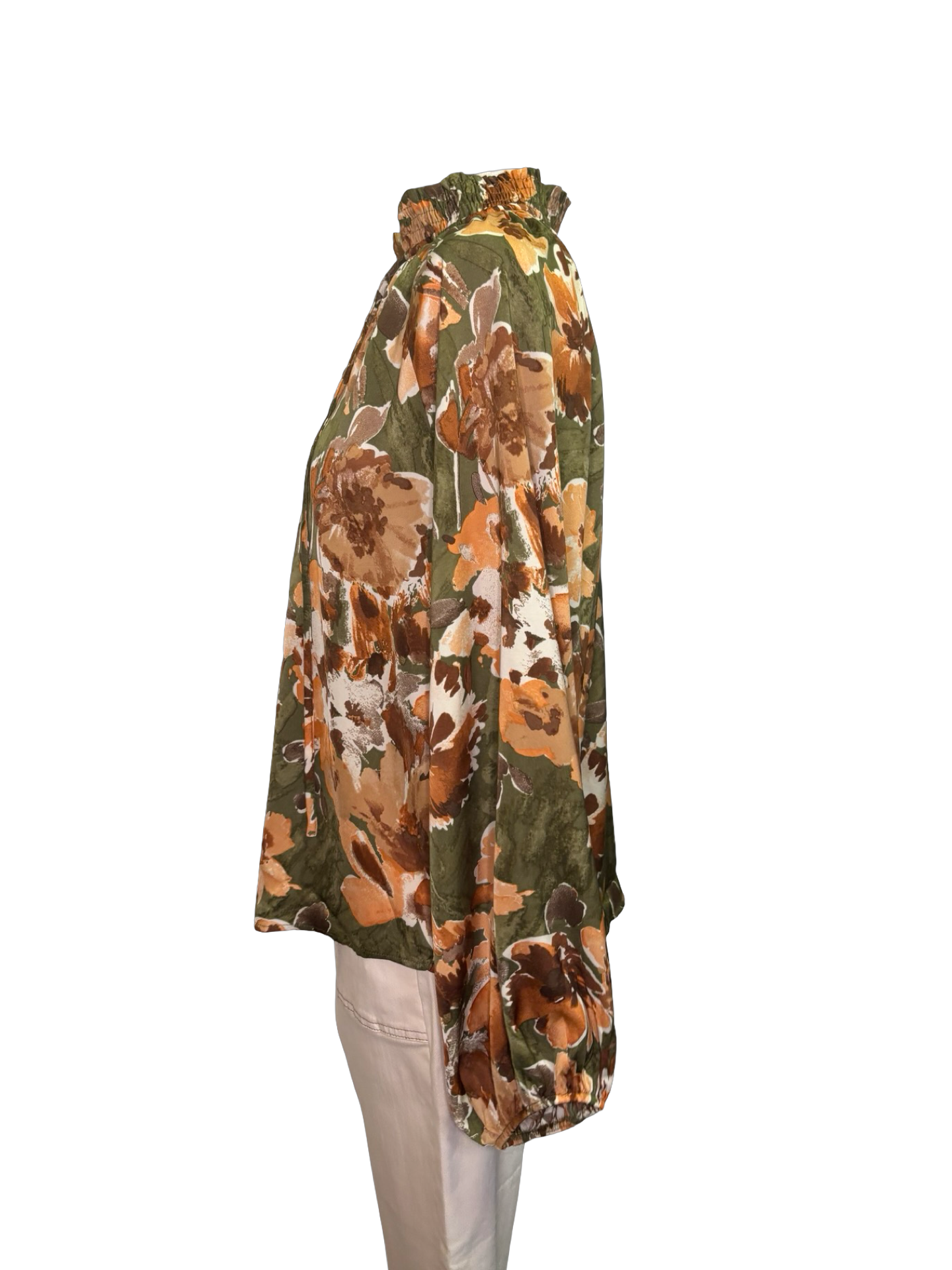 Mirabelle Satin Blouse Olive Print