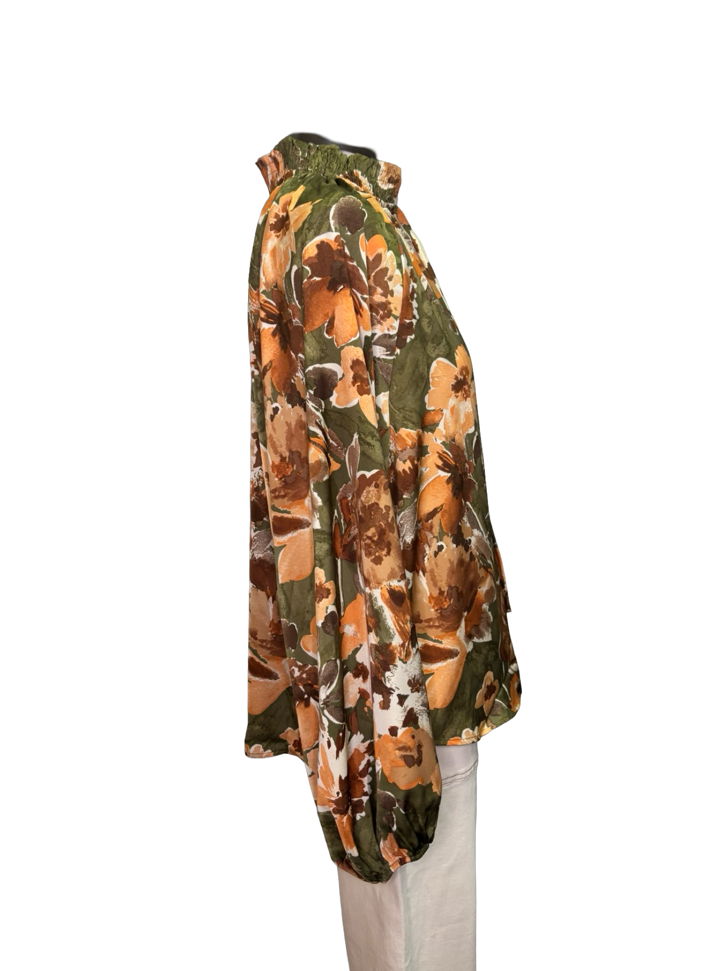 Mirabelle Satin Blouse Olive Print