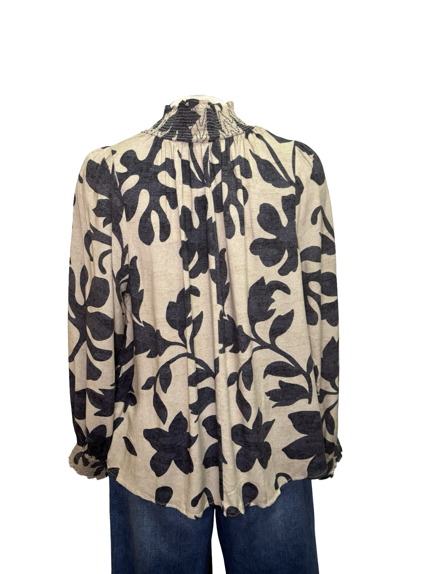 Printed Rayon Challis Top Natural Ash