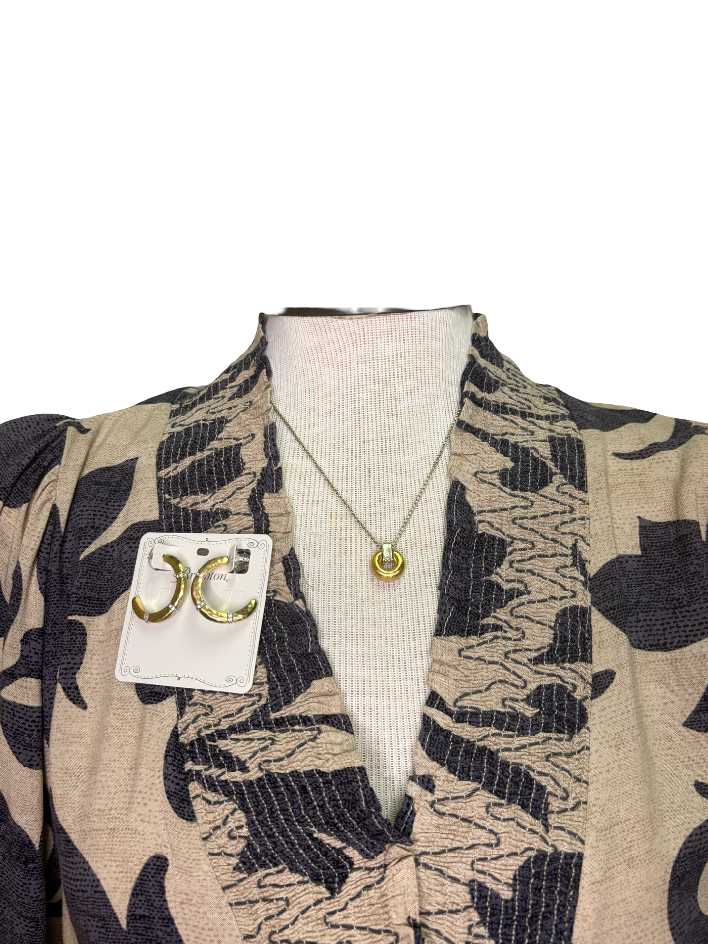 Printed Rayon Challis Top Natural Ash