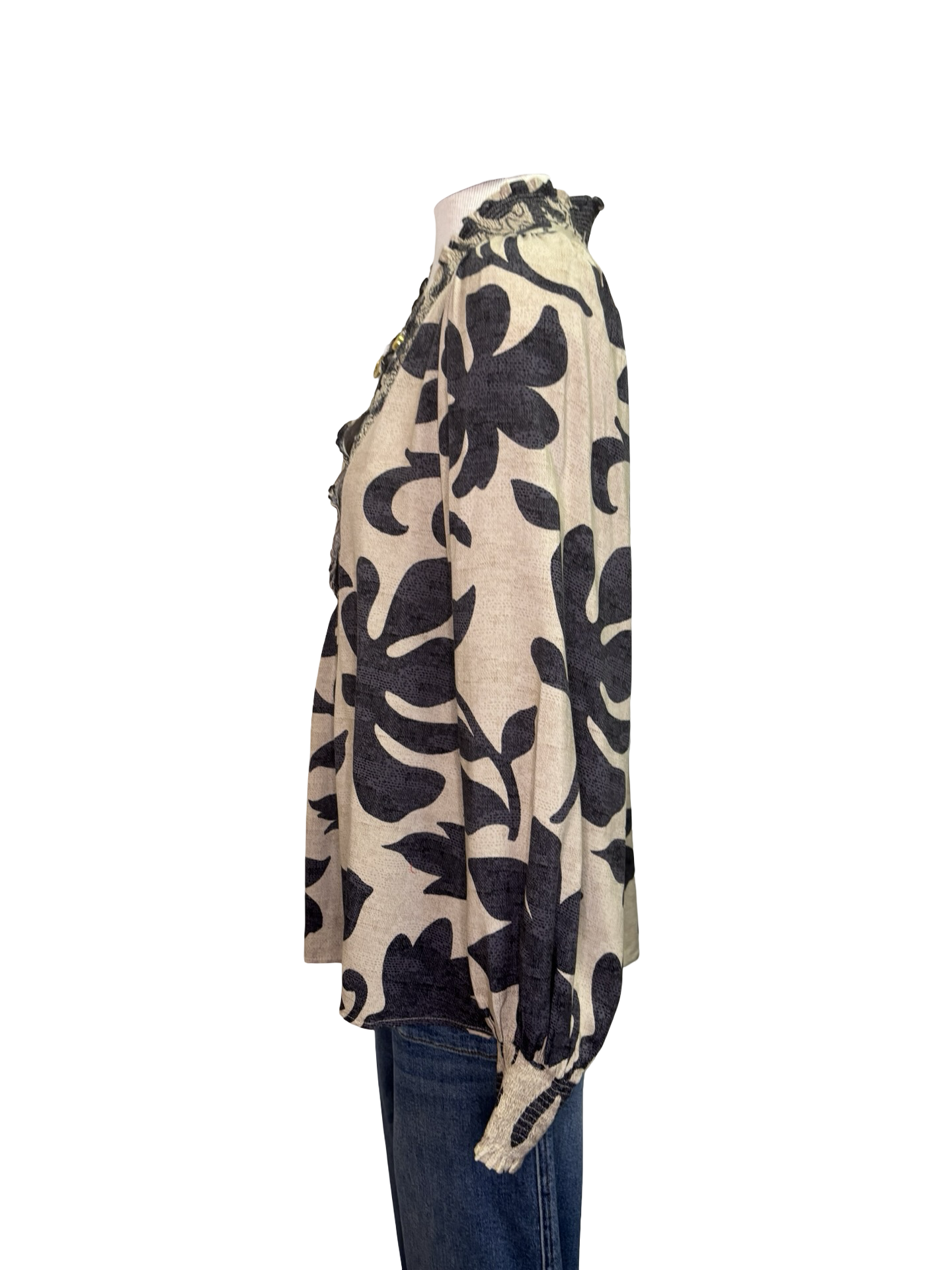 Printed Rayon Challis Top Natural Ash