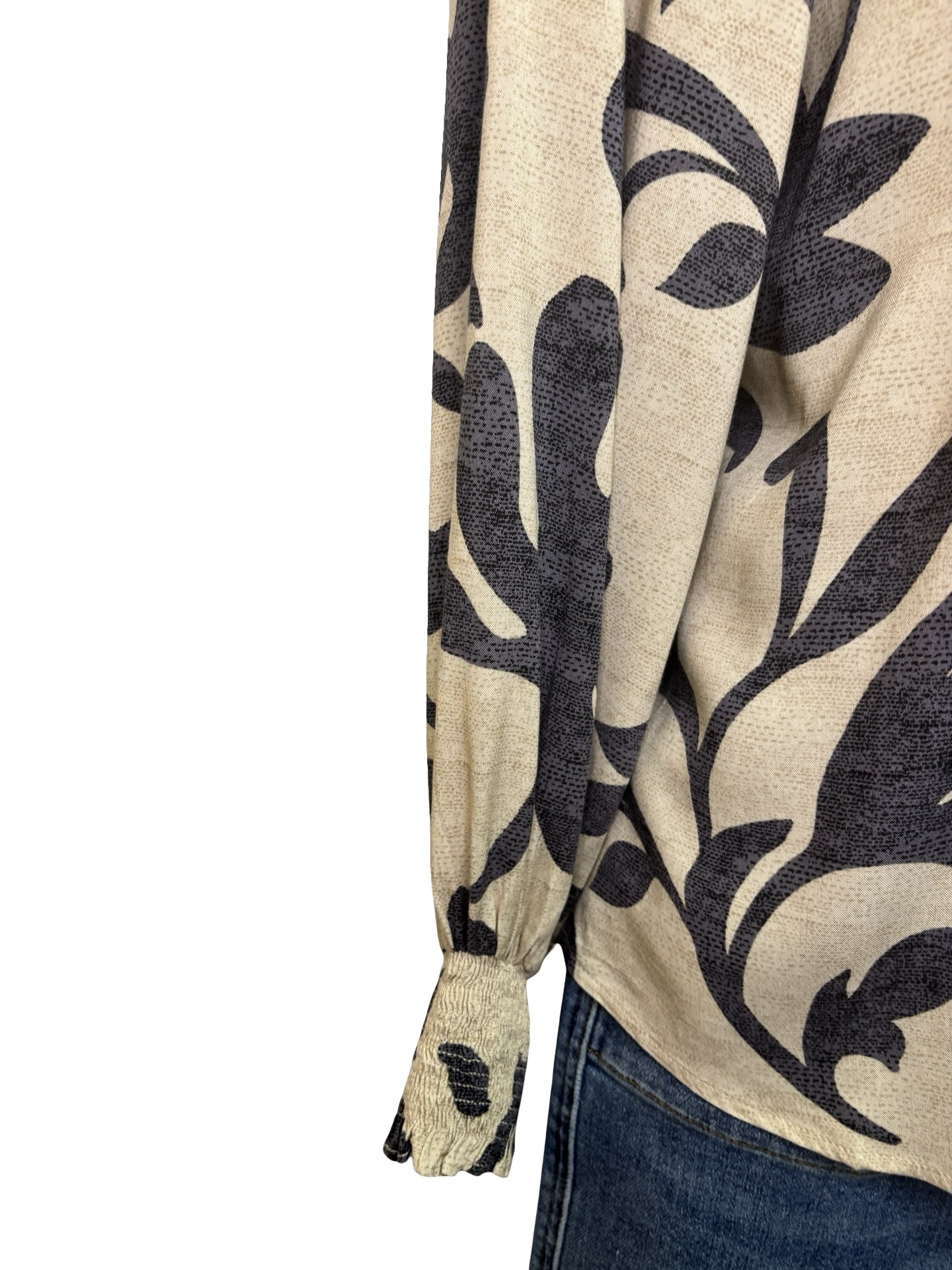 Printed Rayon Challis Top Natural Ash