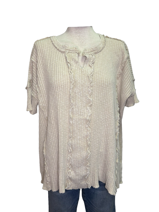 Rib Knit Mineral Washed Top Khaki