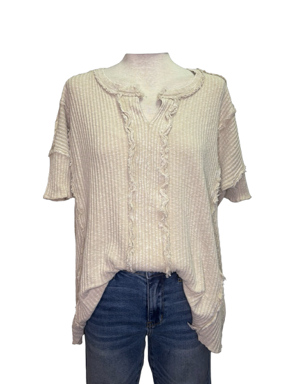 Rib Knit Mineral Washed Top Khaki