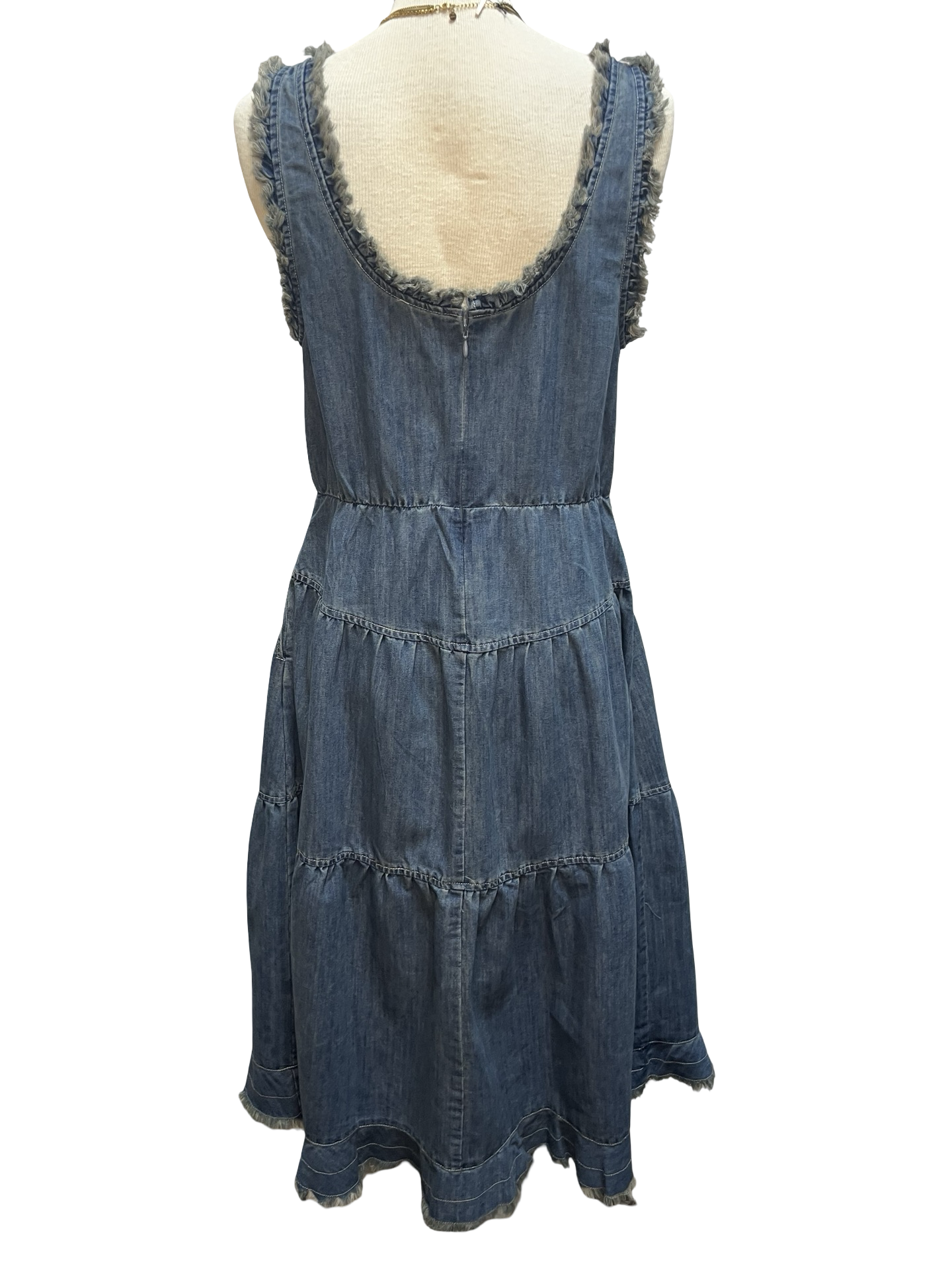 Sleeveless Washed Denim Tiered Dress