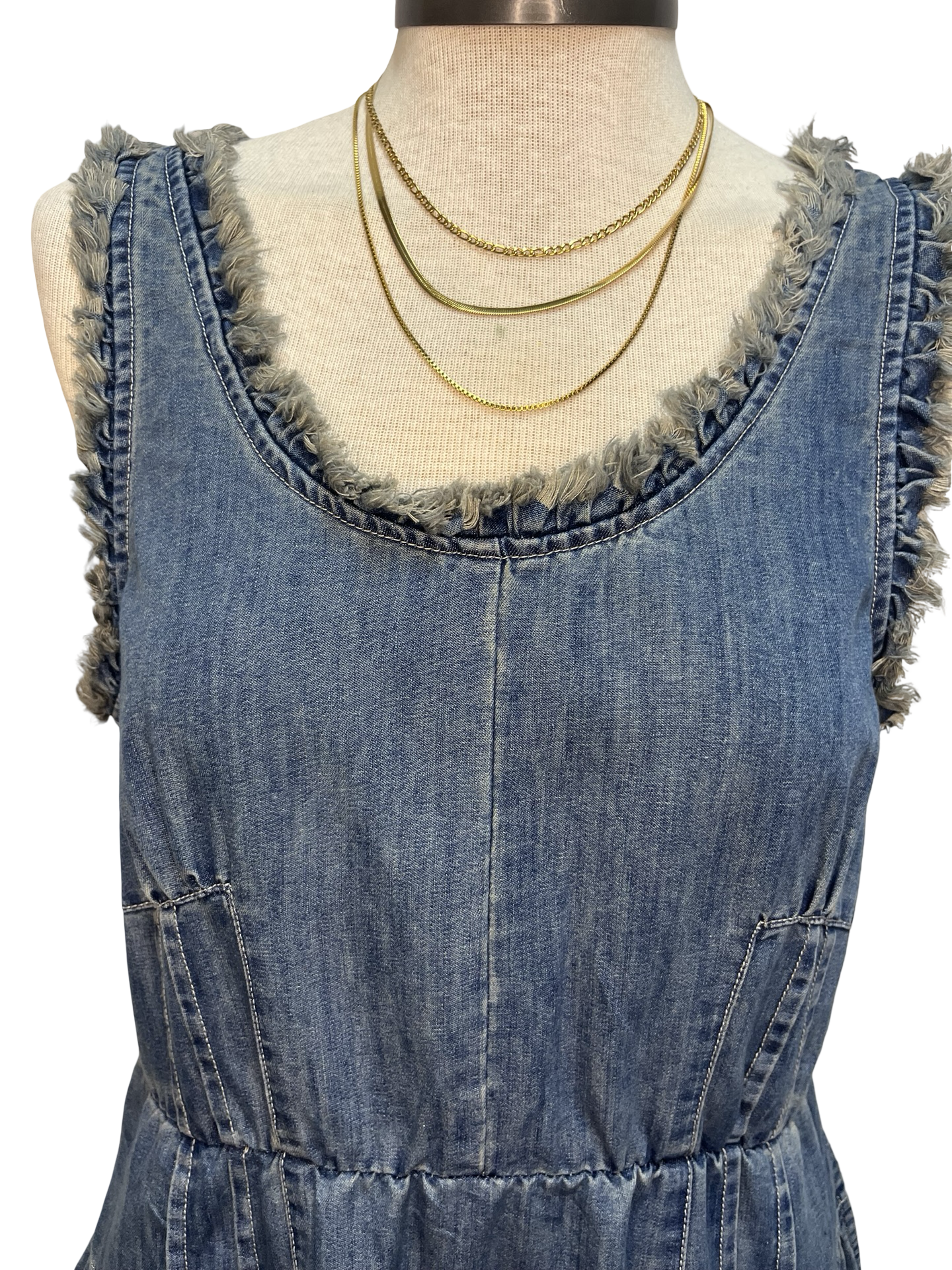 Sleeveless Washed Denim Tiered Dress