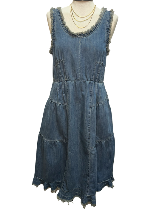 Sleeveless Washed Denim Tiered Dress