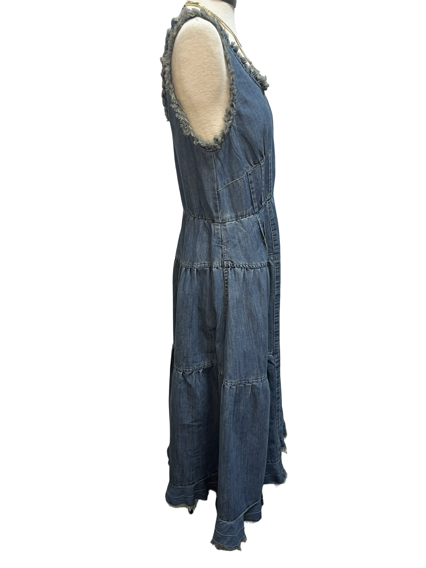 Sleeveless Washed Denim Tiered Dress