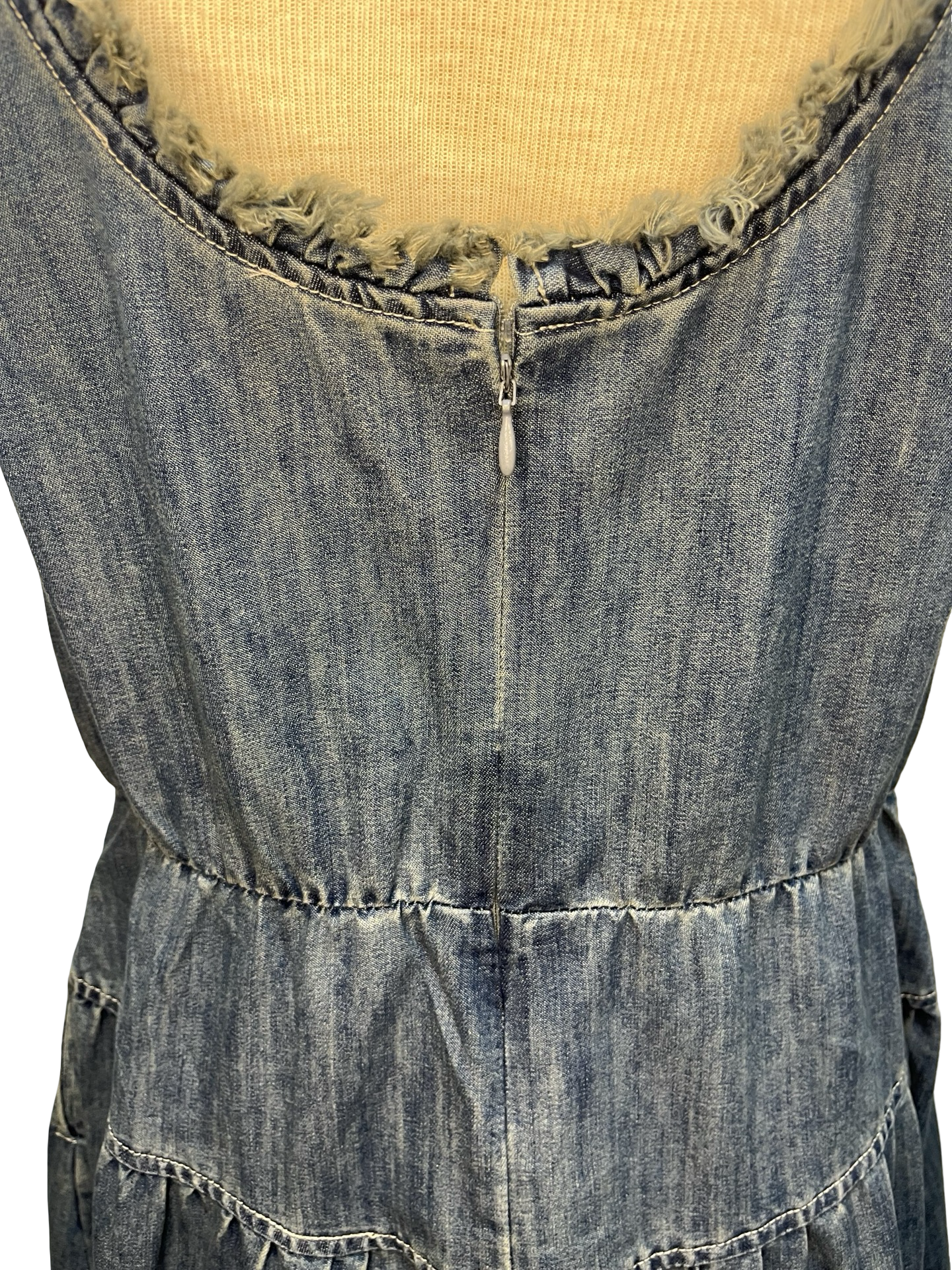 Sleeveless Washed Denim Tiered Dress