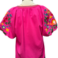 Embroidery Detail Puff Sleeve Top Pink