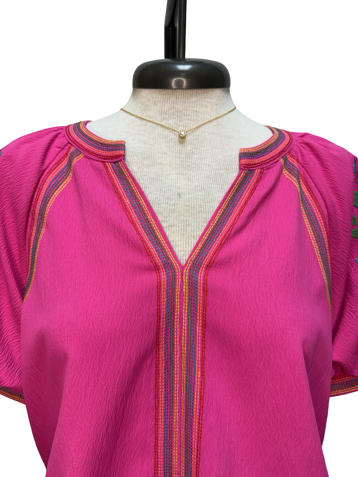 Embroidery Detail Puff Sleeve Top Pink
