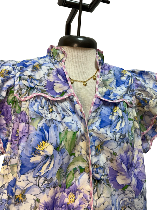 Floral Print Flutter Sleeve Top Blue