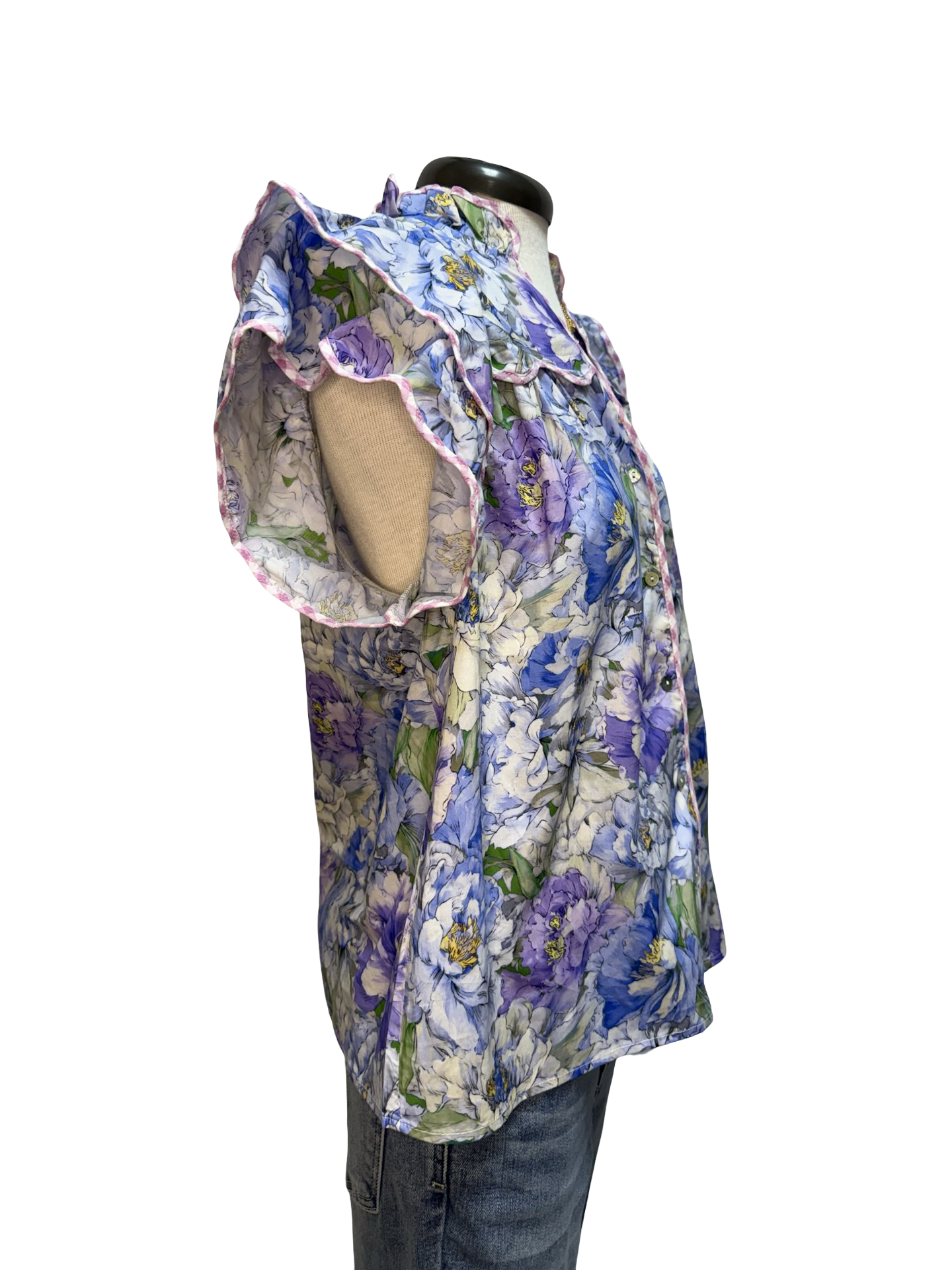 Floral Print Flutter Sleeve Top Blue