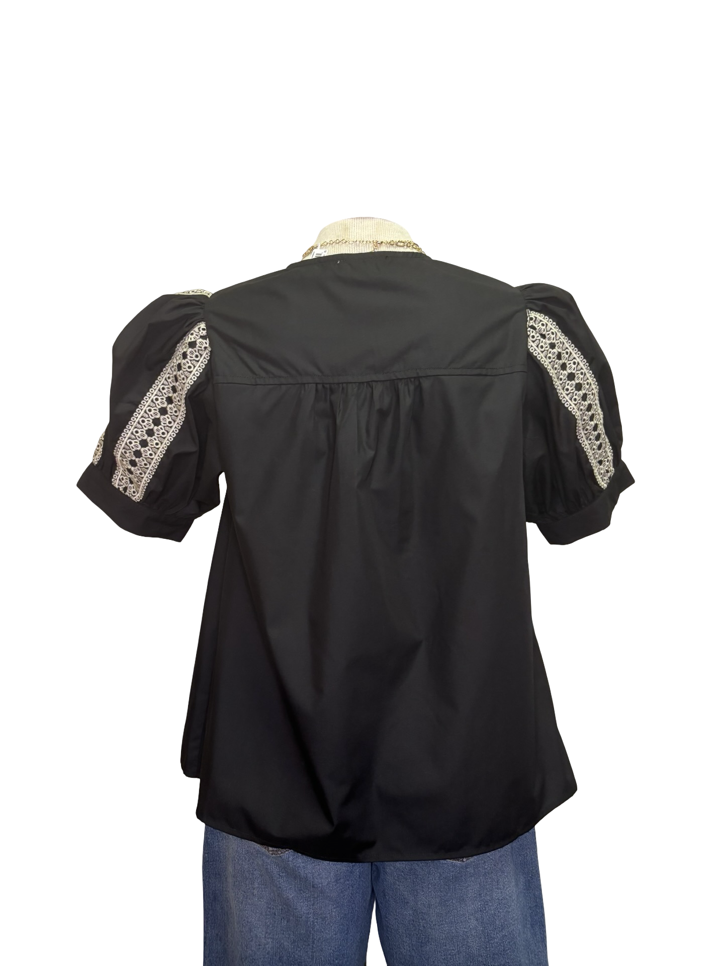 Abstract Pattern Embroidered Top Black