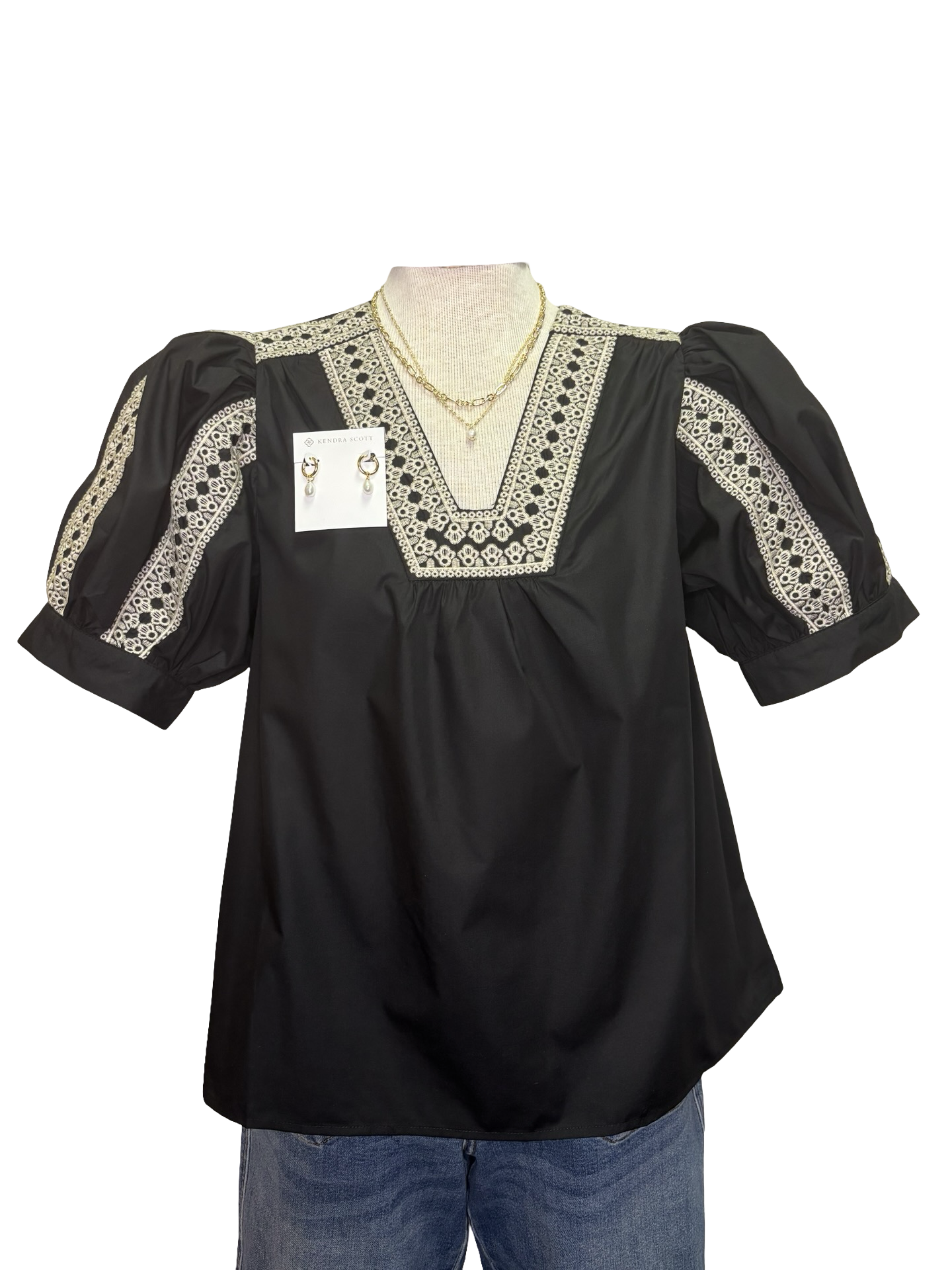 Abstract Pattern Embroidered Top Black