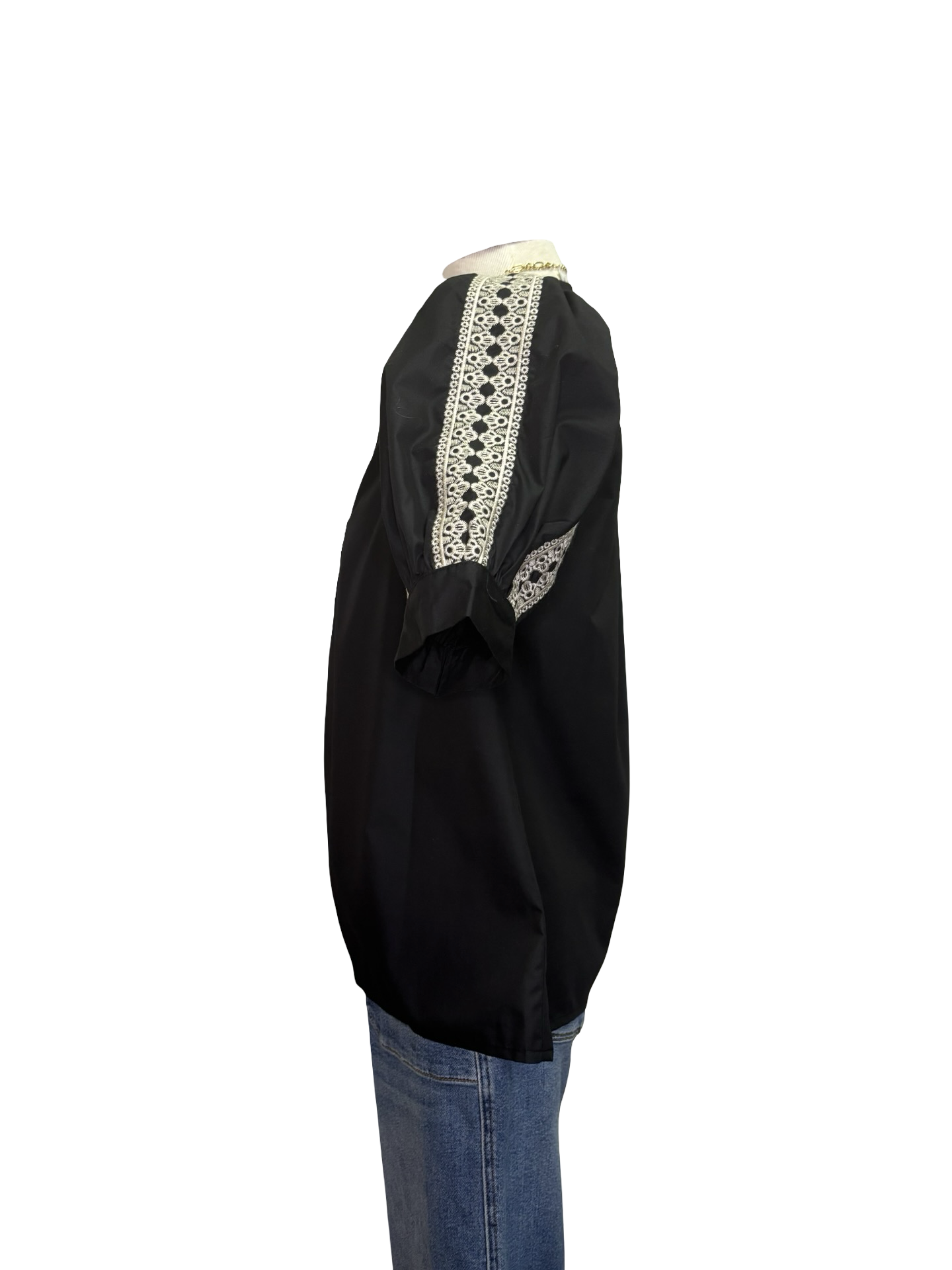 Abstract Pattern Embroidered Top Black