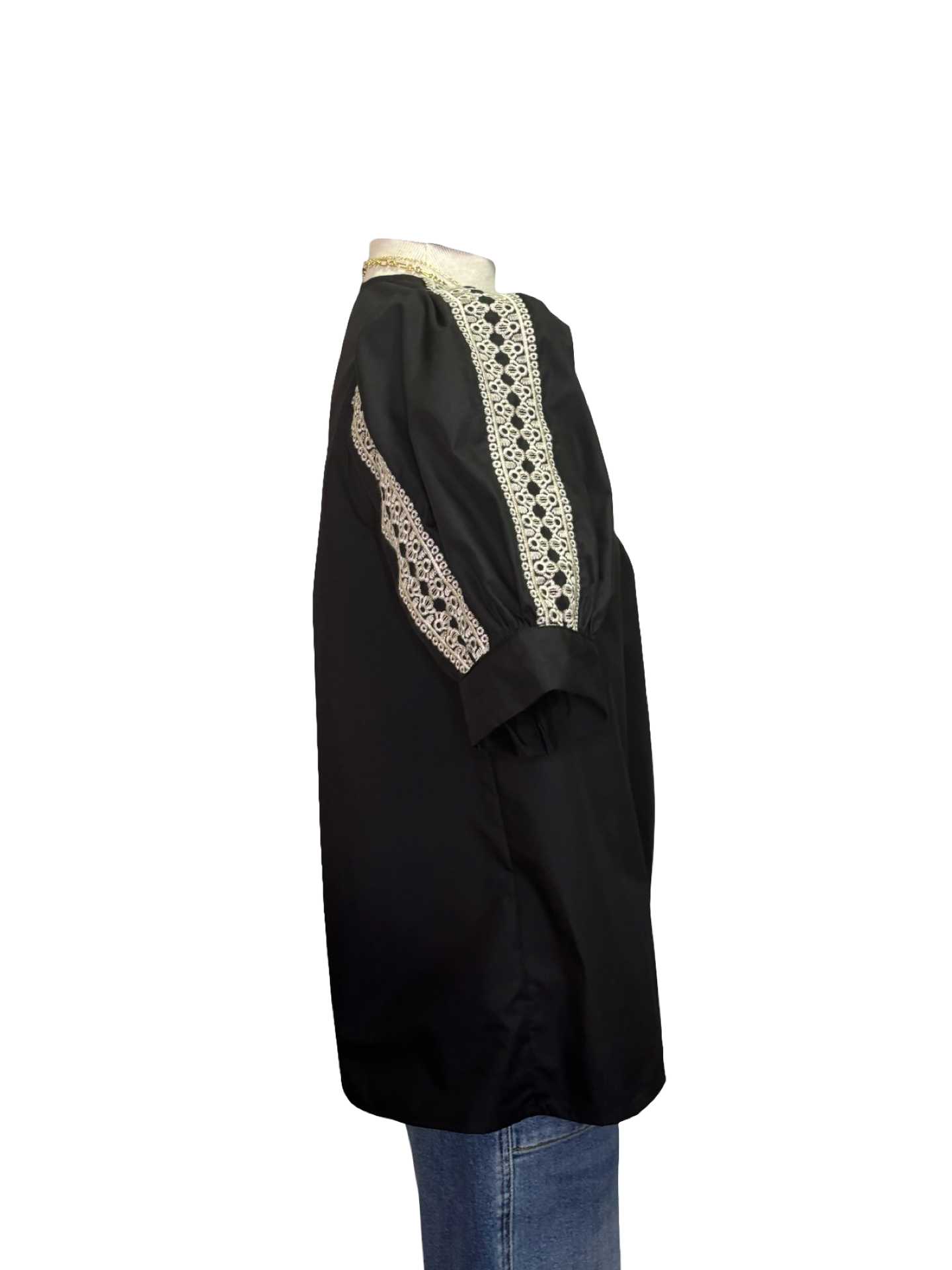 Abstract Pattern Embroidered Top Black
