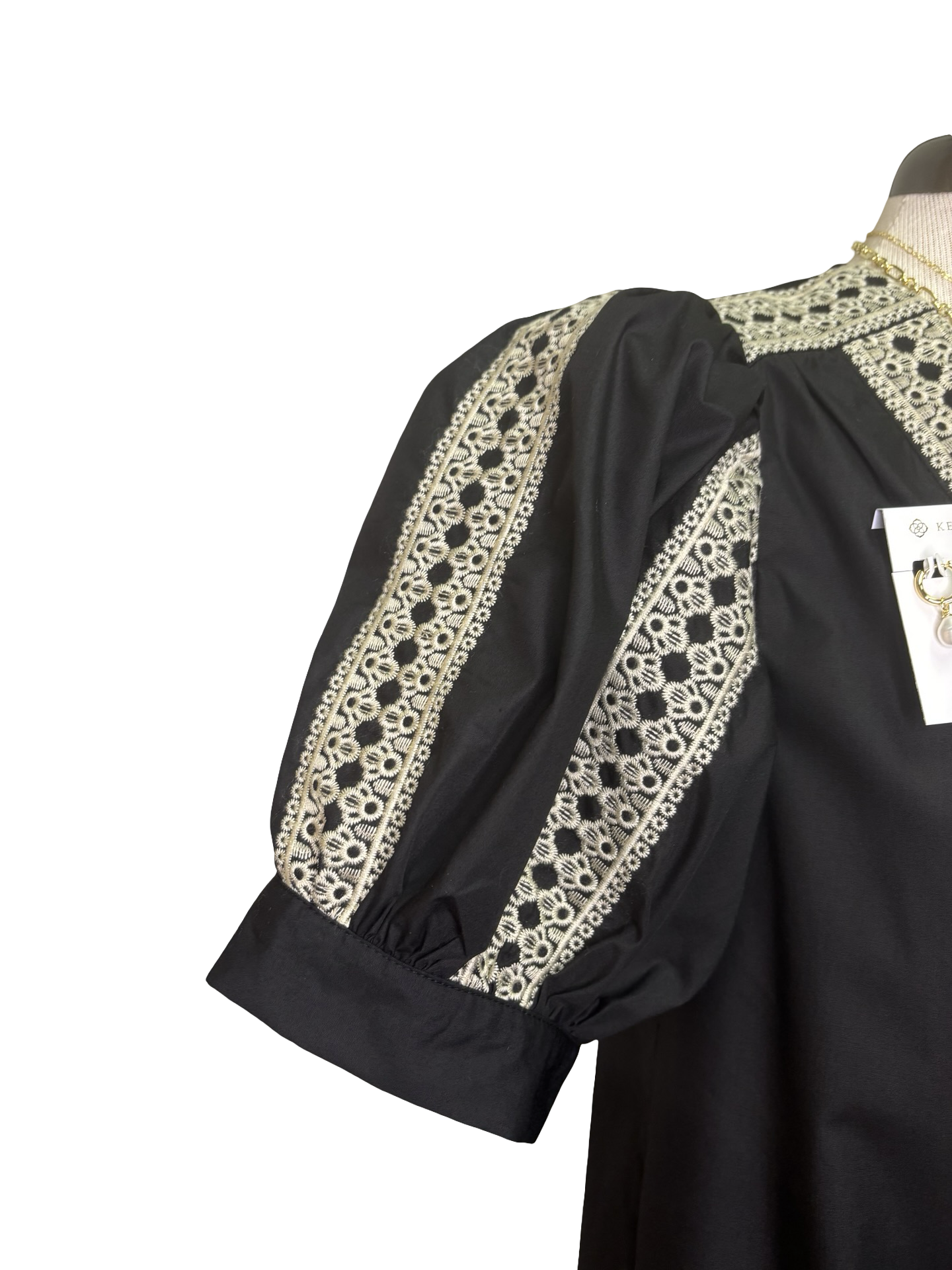 Abstract Pattern Embroidered Top Black