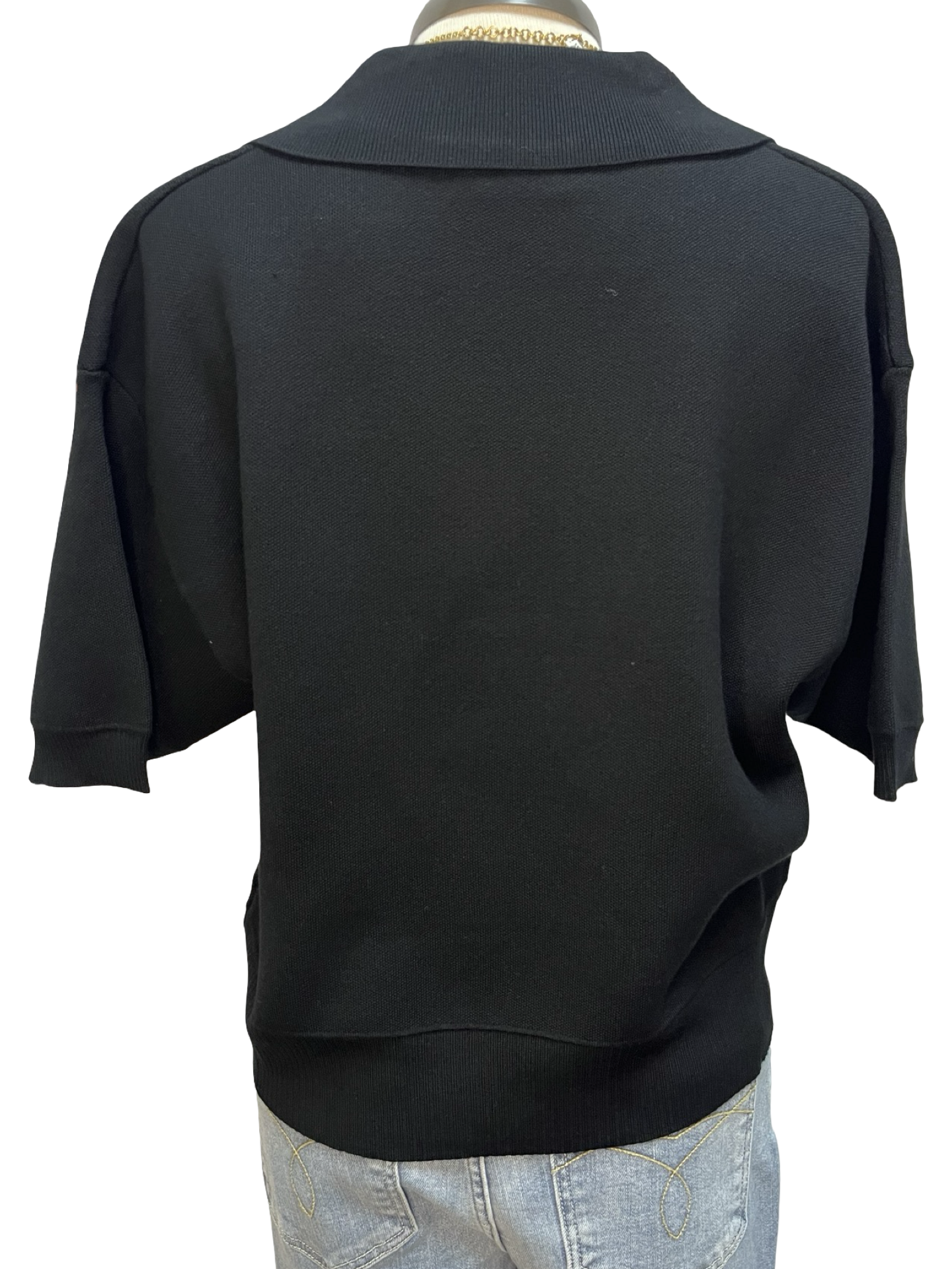 Contrast Trim V Neck Top Black