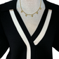 Contrast Trim V Neck Top Black