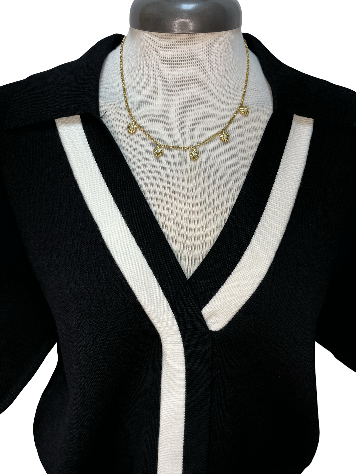 Contrast Trim V Neck Top Black