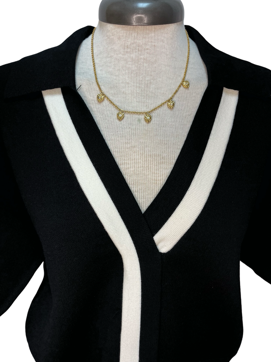 Contrast Trim V Neck Top Black
